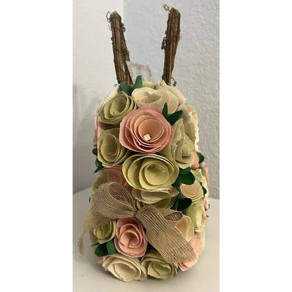 Laura Ashley Dried Pastel Roses Easter Bunny Wicker Ears and Bow - Table Decor - Picture 4 of 5